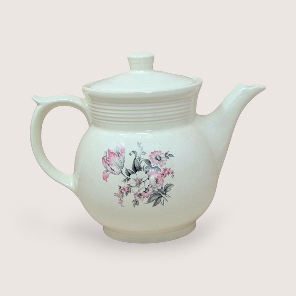 Vintage Hall China Drip-O-Lator Coffee Pot Pink Floral Ceramic